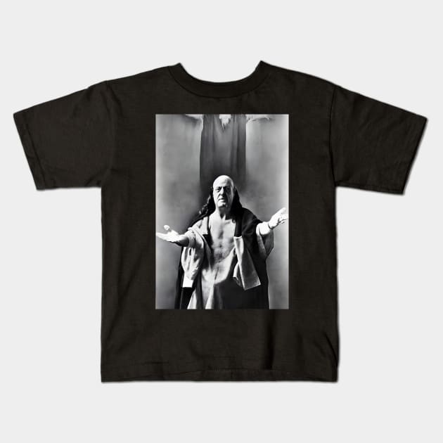 Black and White Cyberpunk Aleister Crowley The Christ of Thelema painted in a Surrealist and Impressionist style Kids T-Shirt by hclara23